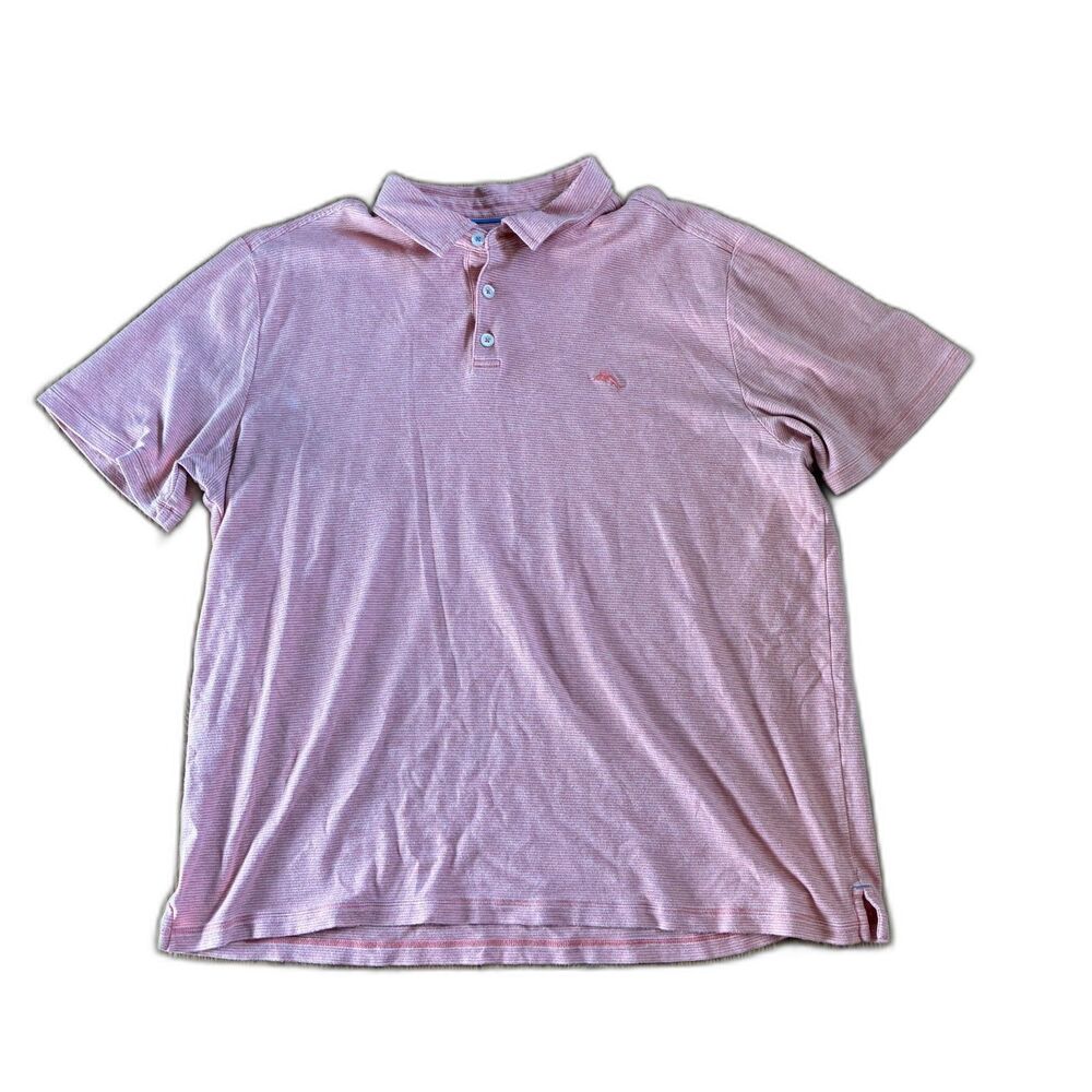 Tommy Bahama Pink Salmon Striped Polo Shirt XL 100% Cotton Golf Preppy Coastal
